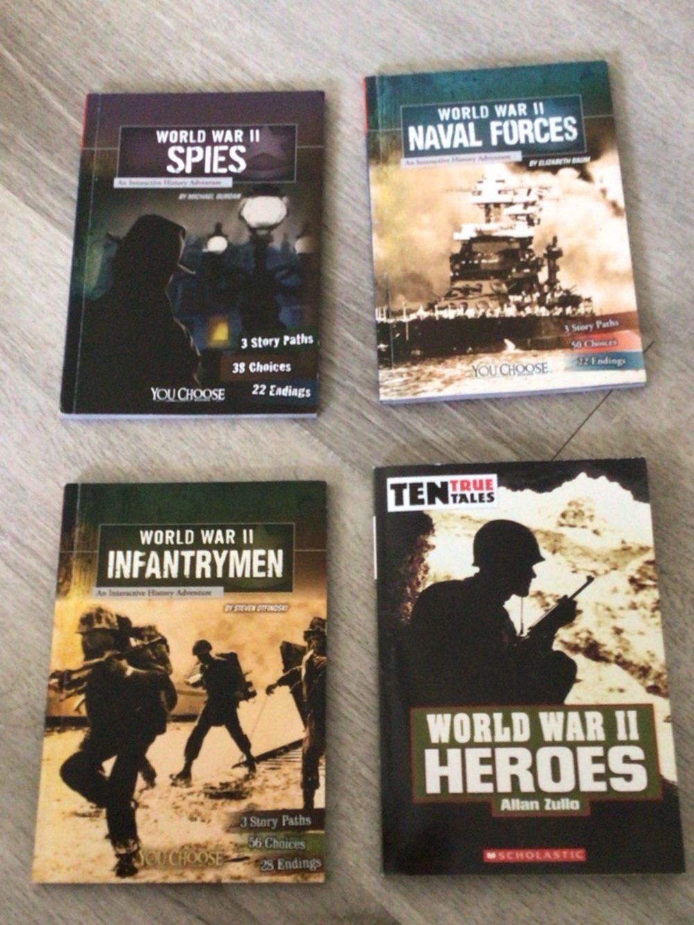 Scholastic World War II Book Lot - Green, Black, Tan, Blue Covers
